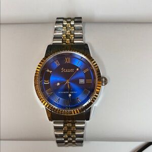 Stauer Men's Two-Tone Blue Dial Stainless Steel Watch